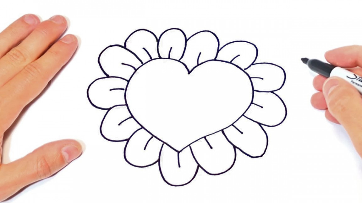 How to draw a Heart with Flowers Step by Step  Love drawings