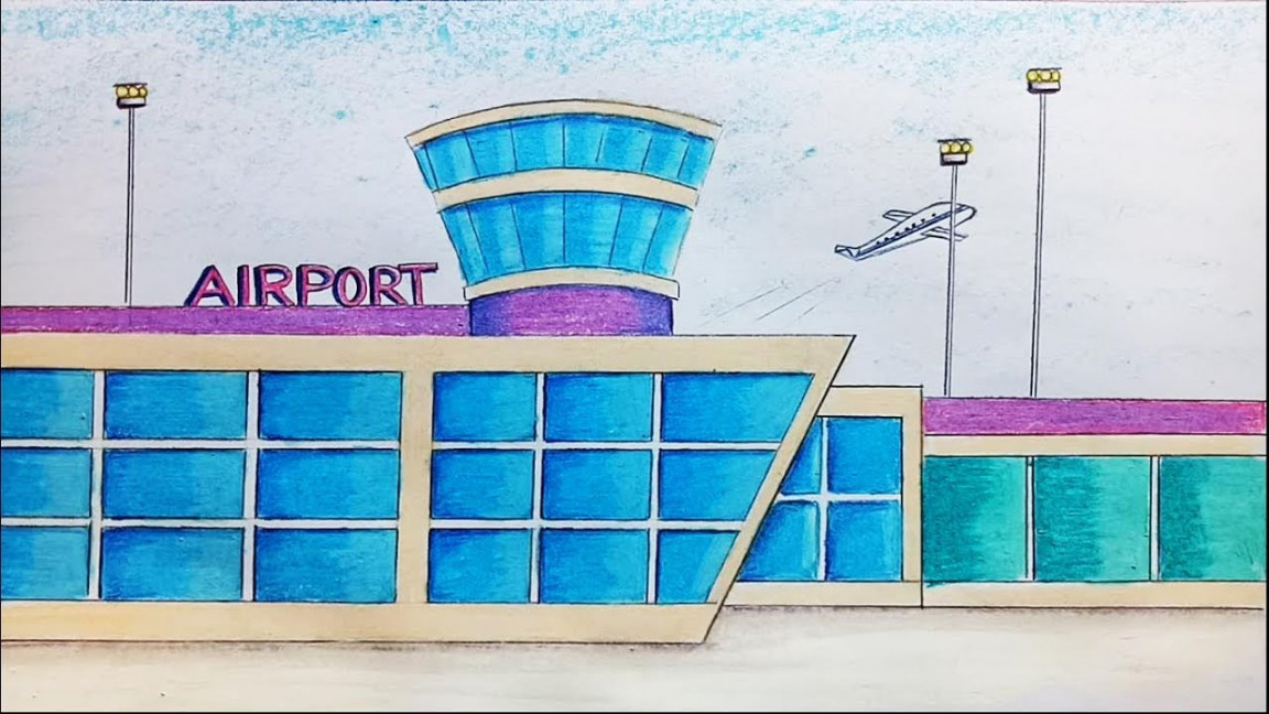 How to draw airport step by step