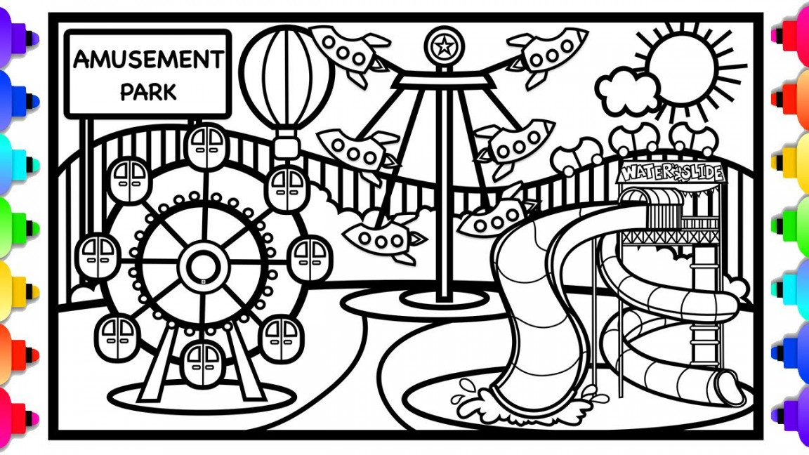 How to Draw an Amusement Park Easy 🎢🌴💜🎡💛 Visit Rainbowplayhouse