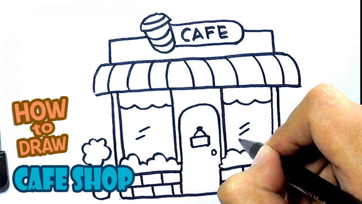 How to Draw Cafe Shop  Drawing Step by Step