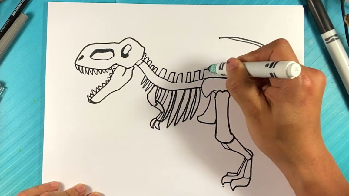 How to Draw DINOSAUR SKELETON - Trex