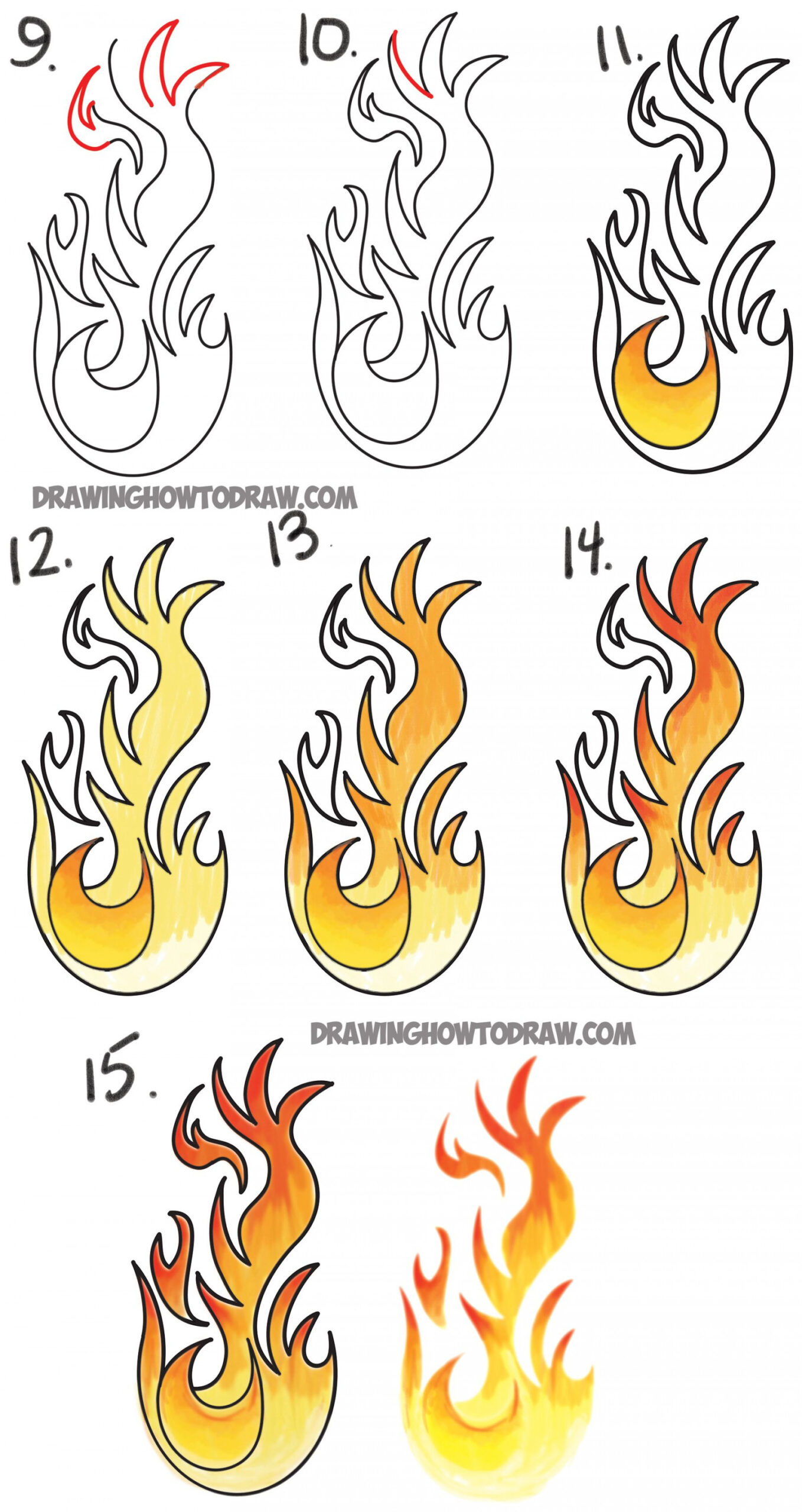 How to Draw Flames and Drawing Cartoon Fire Drawing Tutorial - How