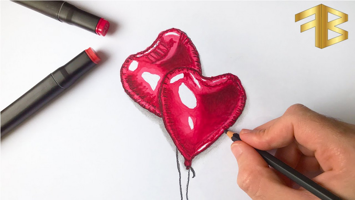 HOW TO DRAW FOIL BALLOON HEART - Foil Heart Balloon Drawing - Valentine