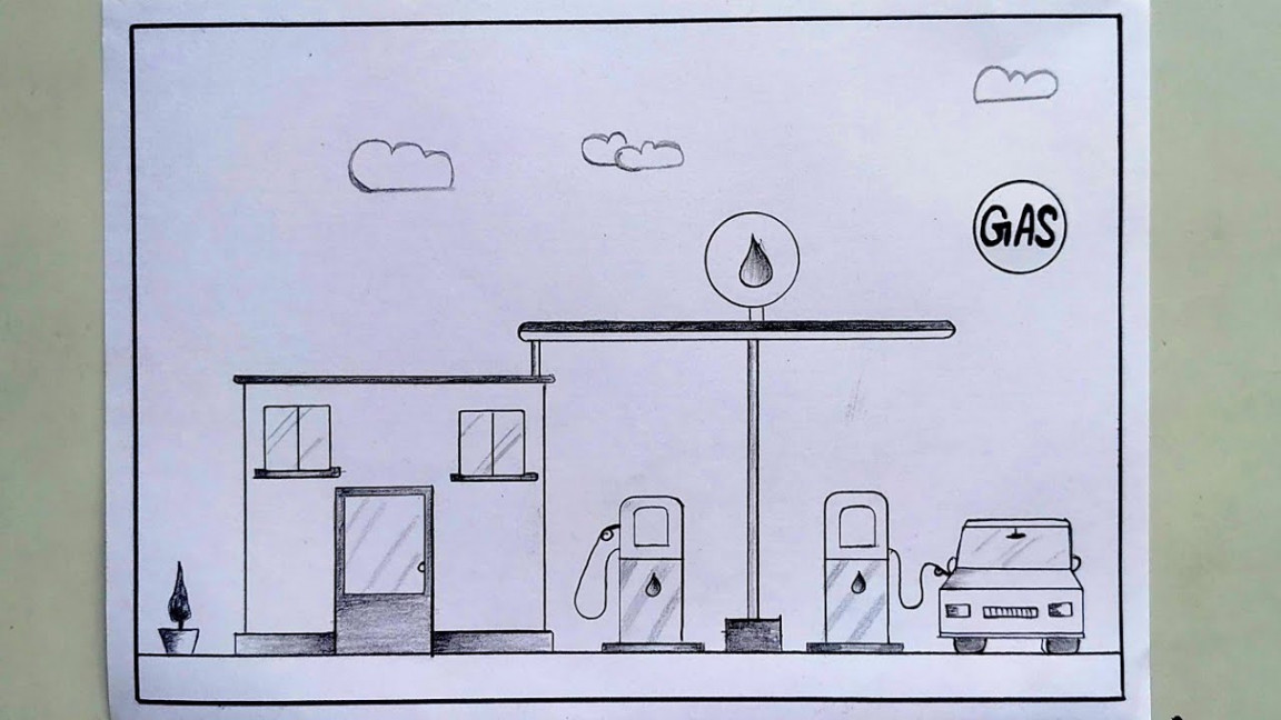 How to draw Gas Station  Gas station⛽ drawing easy step by step