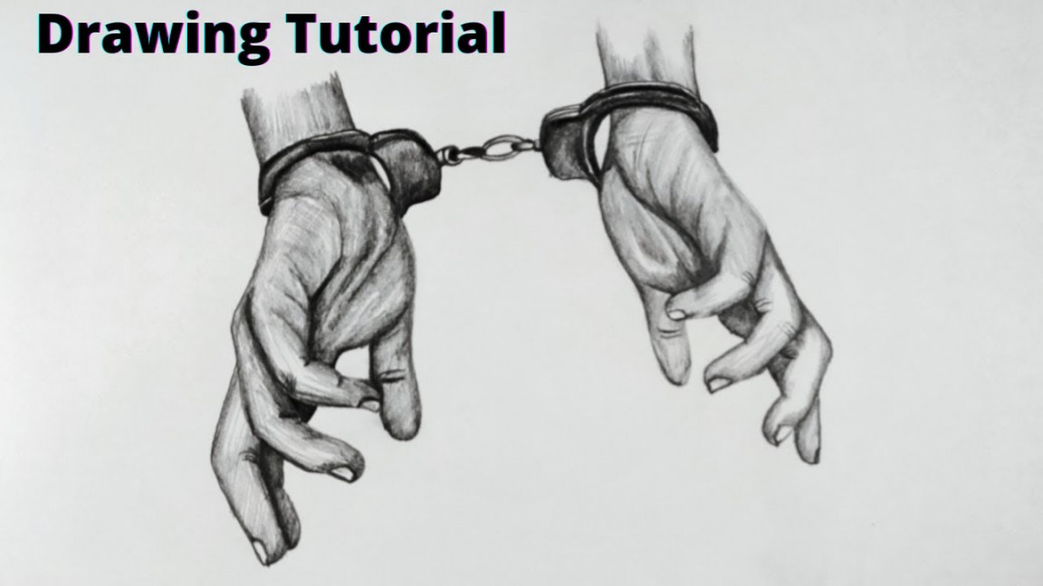 how to draw handcuffs hands very easy pencil drawing - step by step tutorial