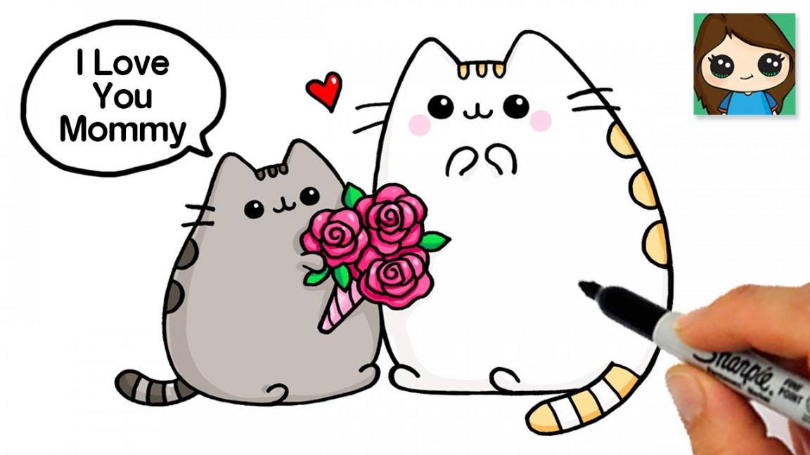 How to Draw I LOVE YOU MOM  Pusheen Mother