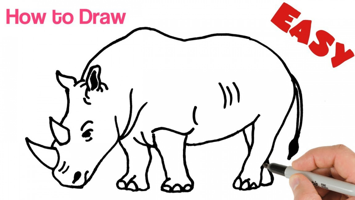 How to Draw Rhino ( Rhinoceros ) Easy Step by Step  Animals drawing  tutorial for beginners