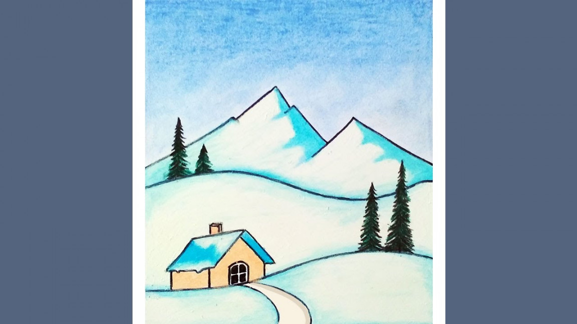 How to Draw Simple Winter Season Scenery with Oil Pastels  Easy Scenery  Drawing For Beginners