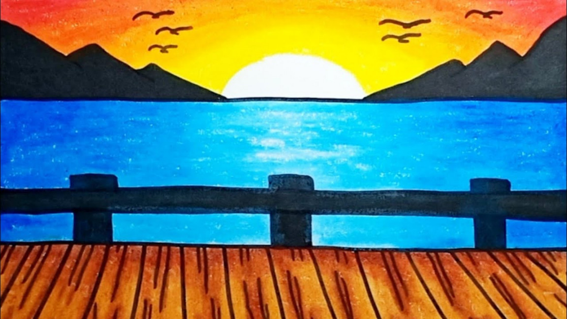 How To Draw Sunset Scenery For Beginners With Oil Pastel Step By Step  Drawing Nature Scenery Nice