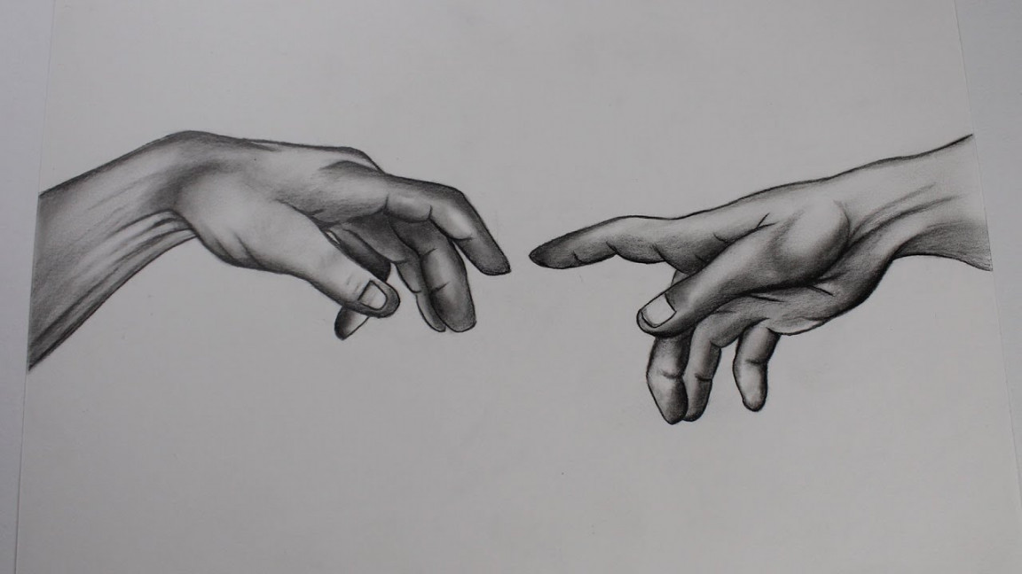 how to draw the creation of adam hands step by step  pencil drawing