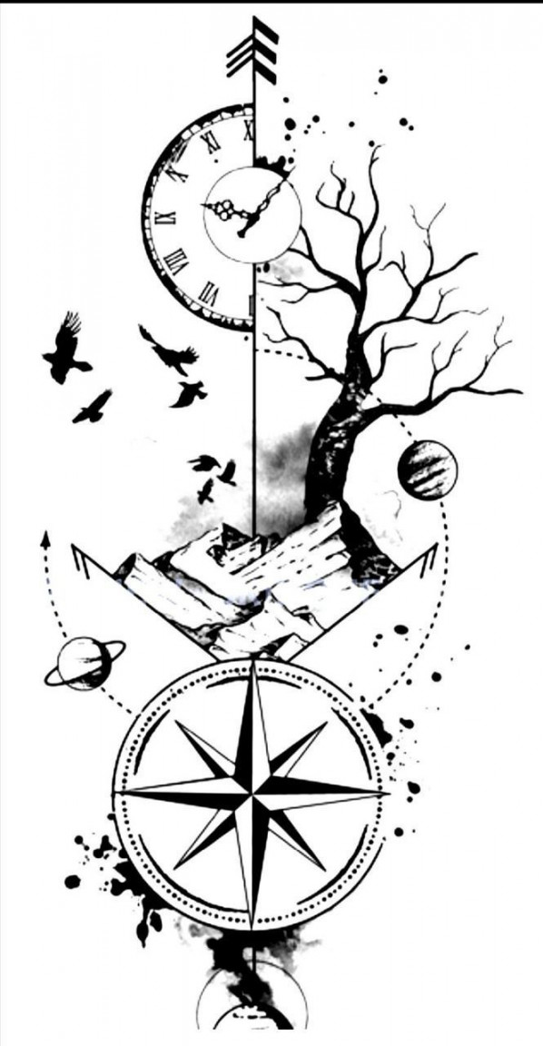 in   Compass tattoo design, Tattoo chart, Clock