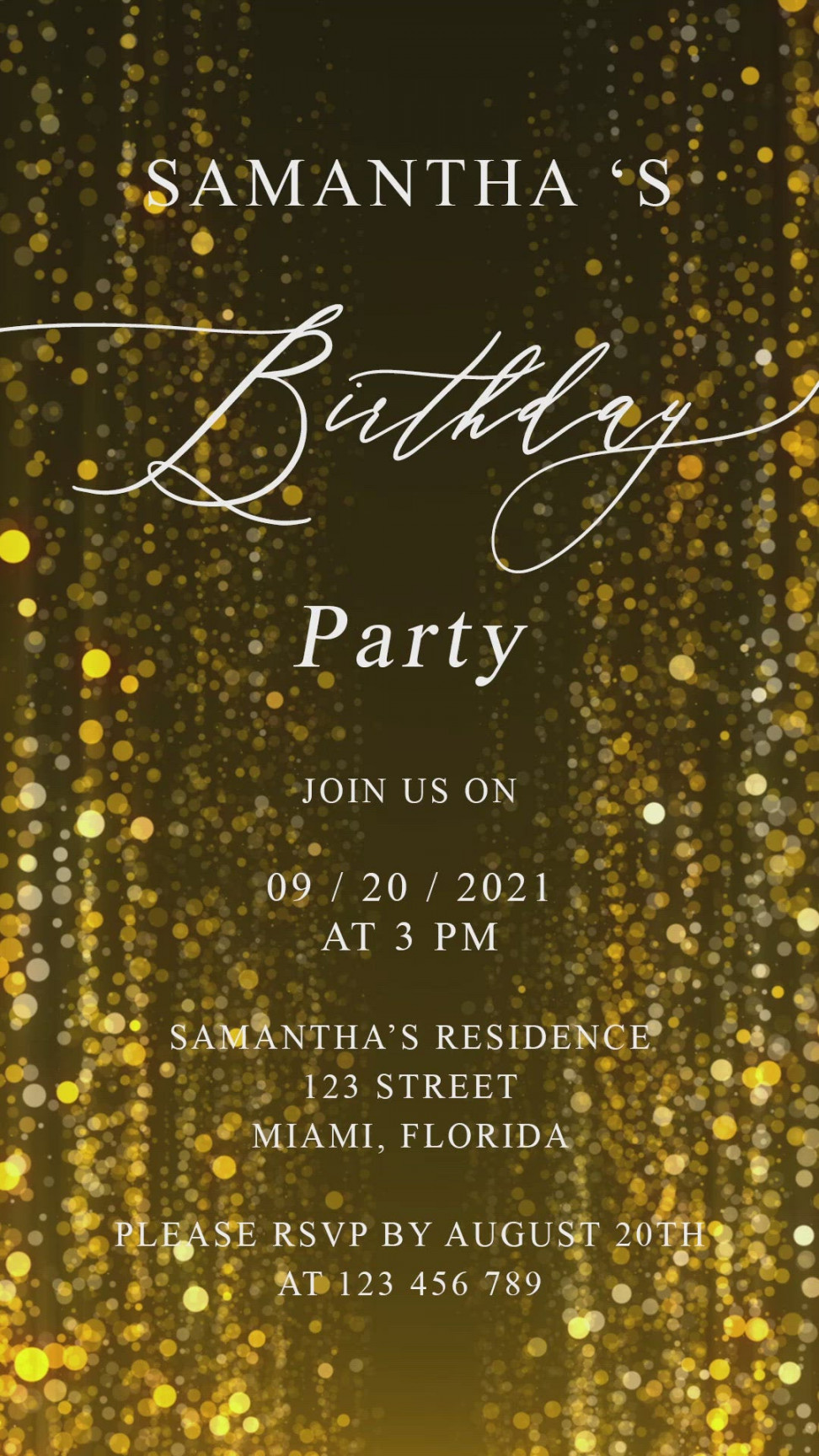 Instant Download Glitter Rain Birthday Video Evite, Electronic Invite,  Birthday Video Invitation, Animated Invitation