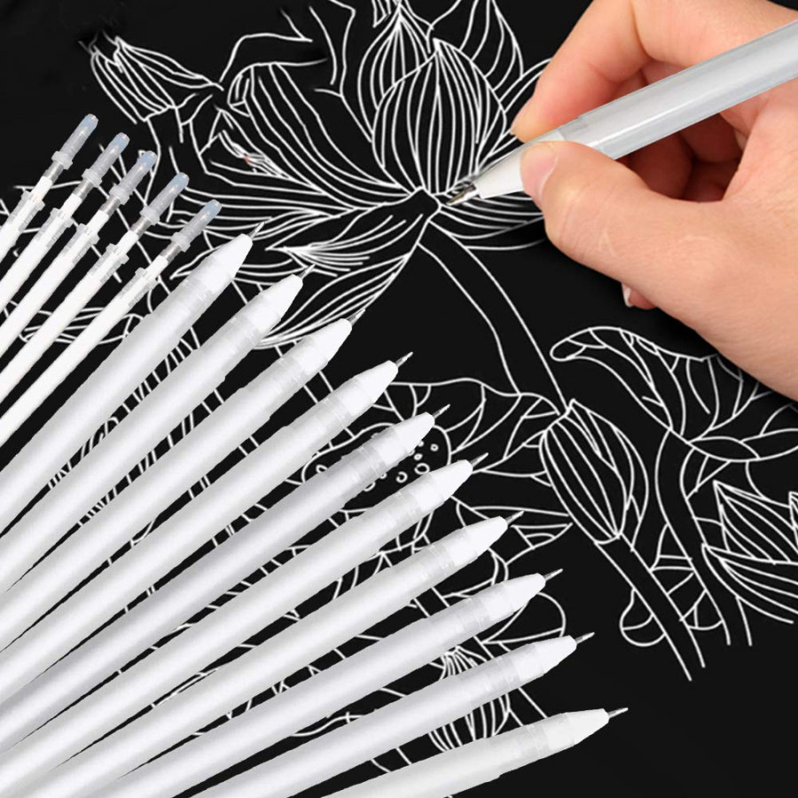 KANOSON White Gel Pen,  Pieces Artist White Pen with  Refills for Black  Paper,