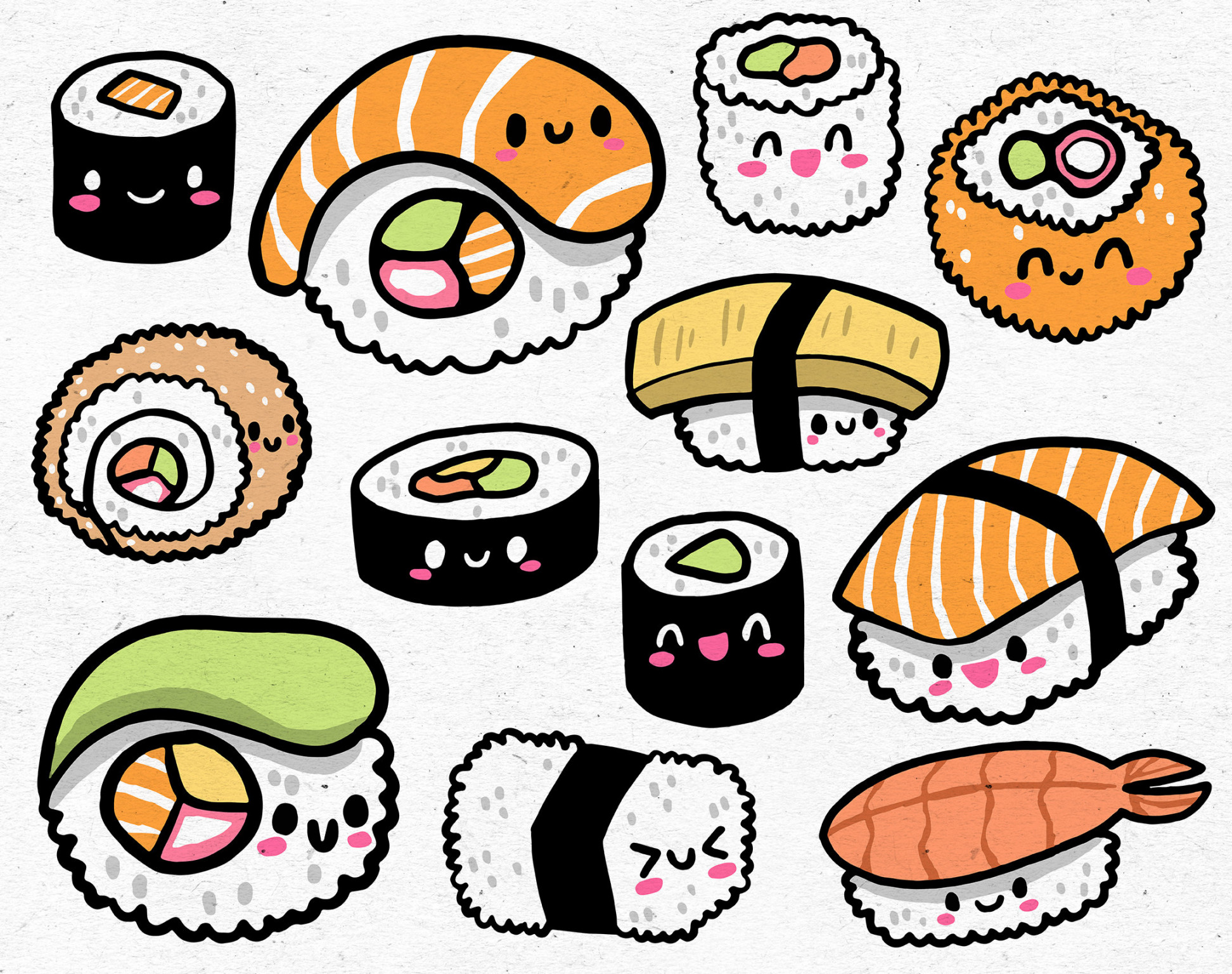 Kawaii Sushi / Digitale Grafiken / EPS, SVG, PNG / Für Otaku, Anime, Manga,  Chibi und Japan Fans / Clipart für kommerzielle Nutzung