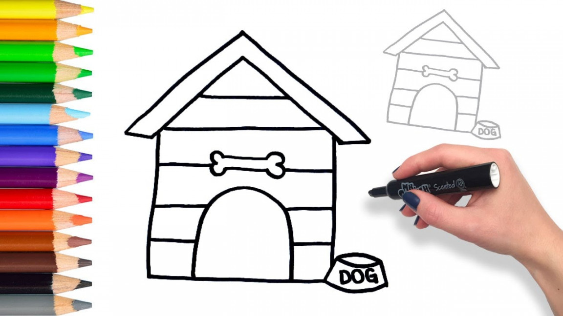 Learn How to Draw Dog House  Teach Drawing for Kids and Toddlers Coloring  Page Video