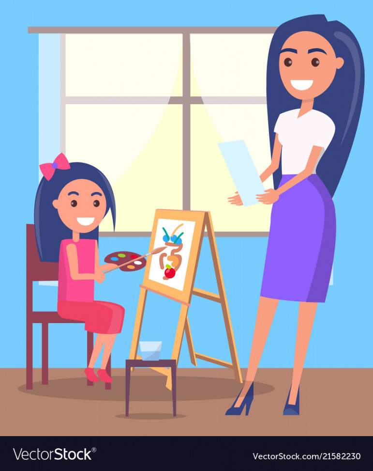 Lesson of drawing in arts class poster Royalty Free Vector