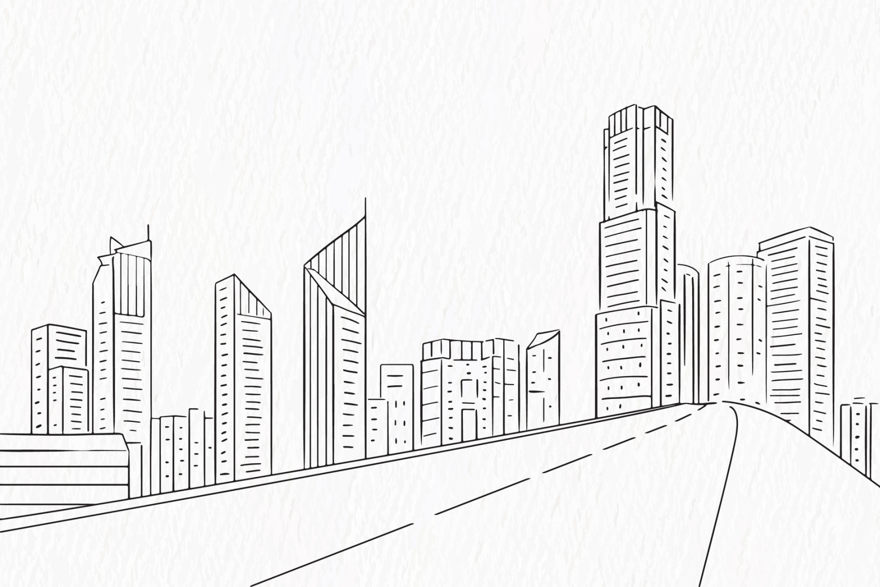 Line drawing of modern city skyline background With roads and