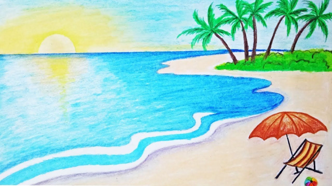 Loading  Drawing scenery, Landscape drawing easy, Beach drawing