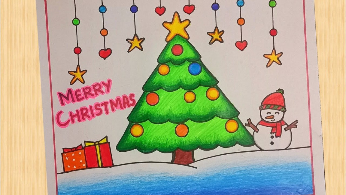 Merry Christmas Drawing/ Christmas Tree Drawing / Christmas Painting Easy  Steps