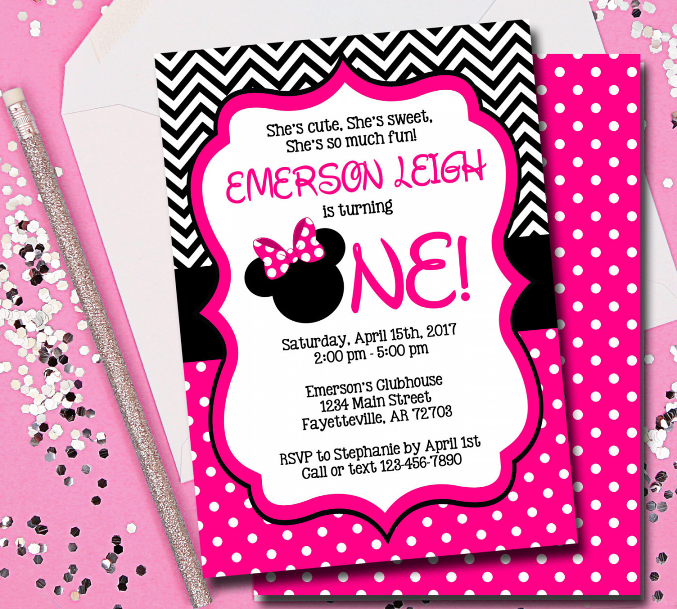 Minnie Mouse Birthday Invitation, Minnie Mouse Invitation, Pink, First  Birthday, st Birthday, Invitation, Oh Twodles, Printable x