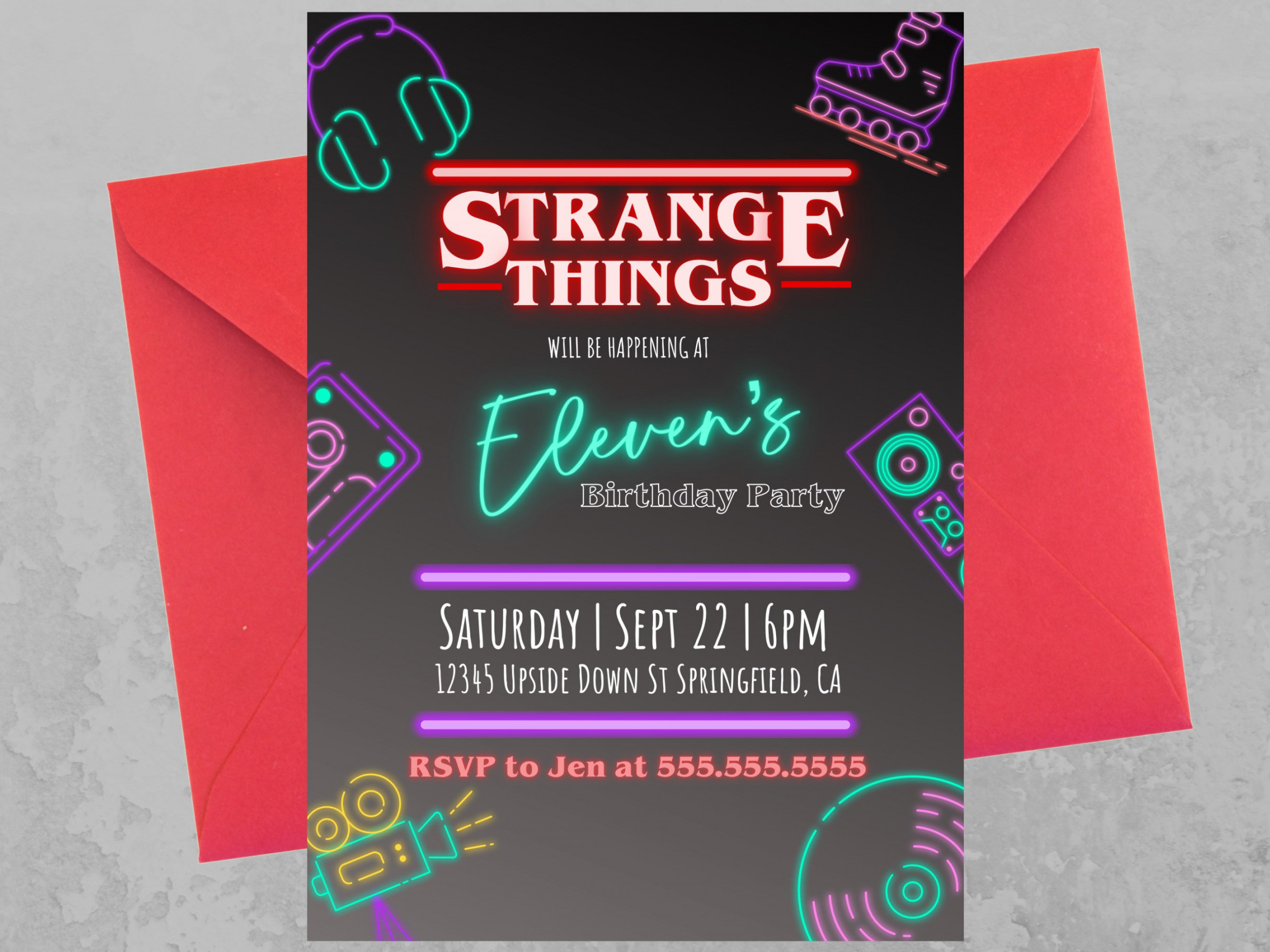 NEON Stranger Things Invitation Birthday Invite Halloween - Etsy UK