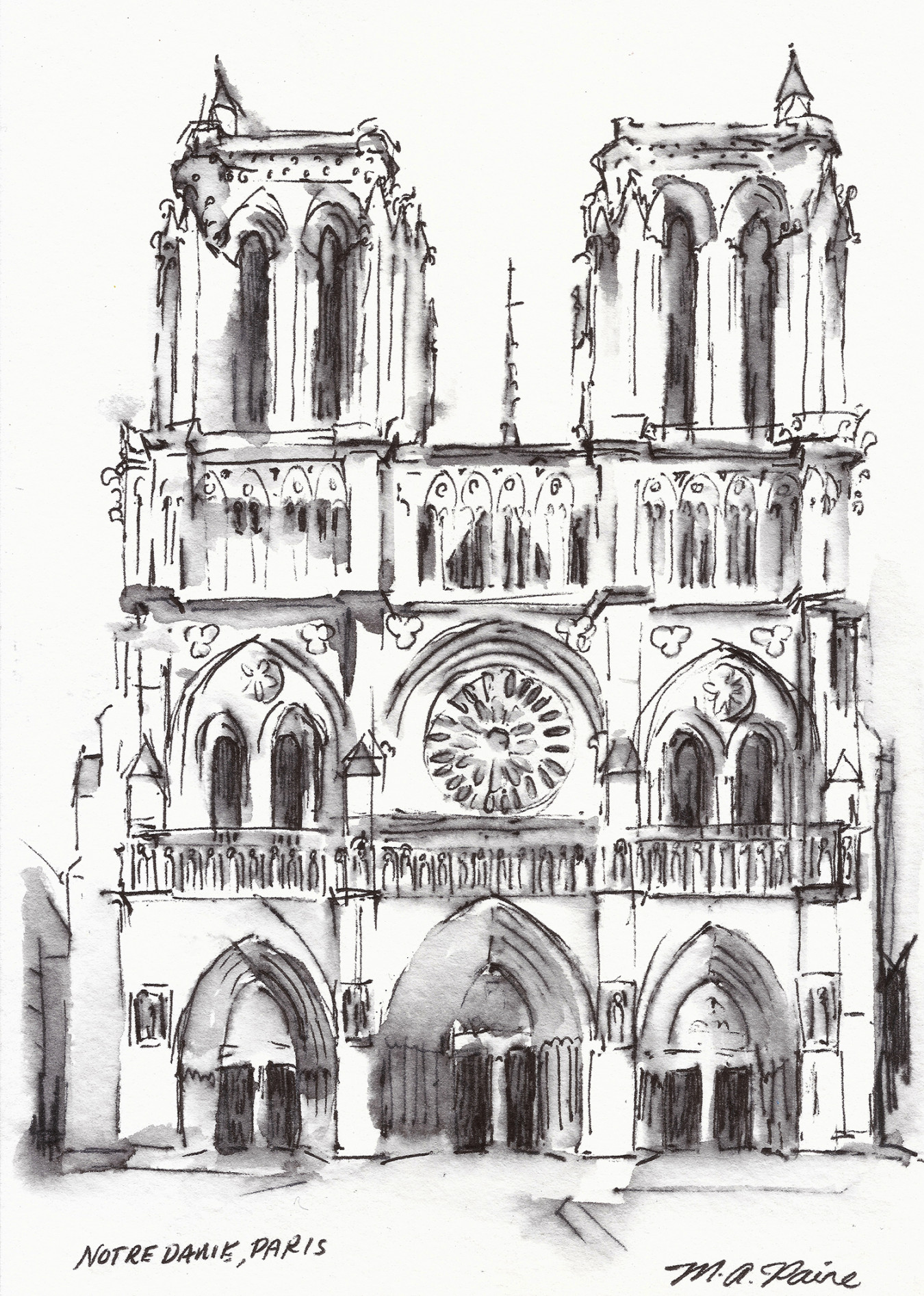 Notre Dame Cathedral Drawing - Michelle Arnold Paine