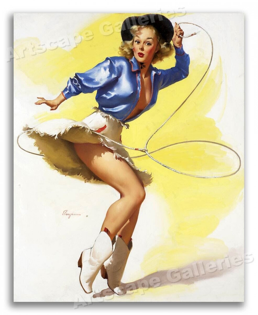 "On Her Toes" Vintage Style Elvgren Roping Cowgirl Rodeo Pin-Up Poster -  x