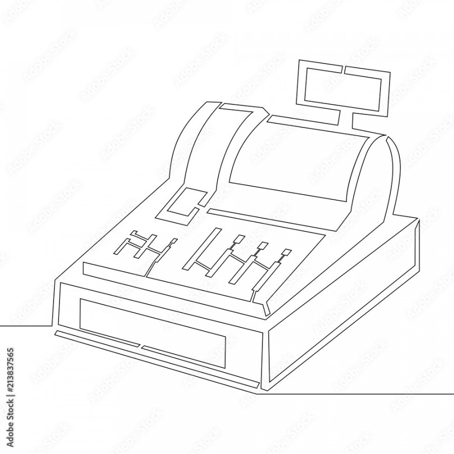 One continuous line drawing Cash register vector Stock