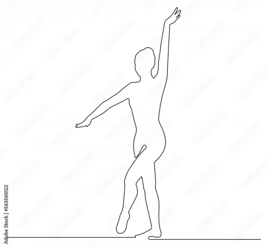 One continuous line drawing of gymnast girl