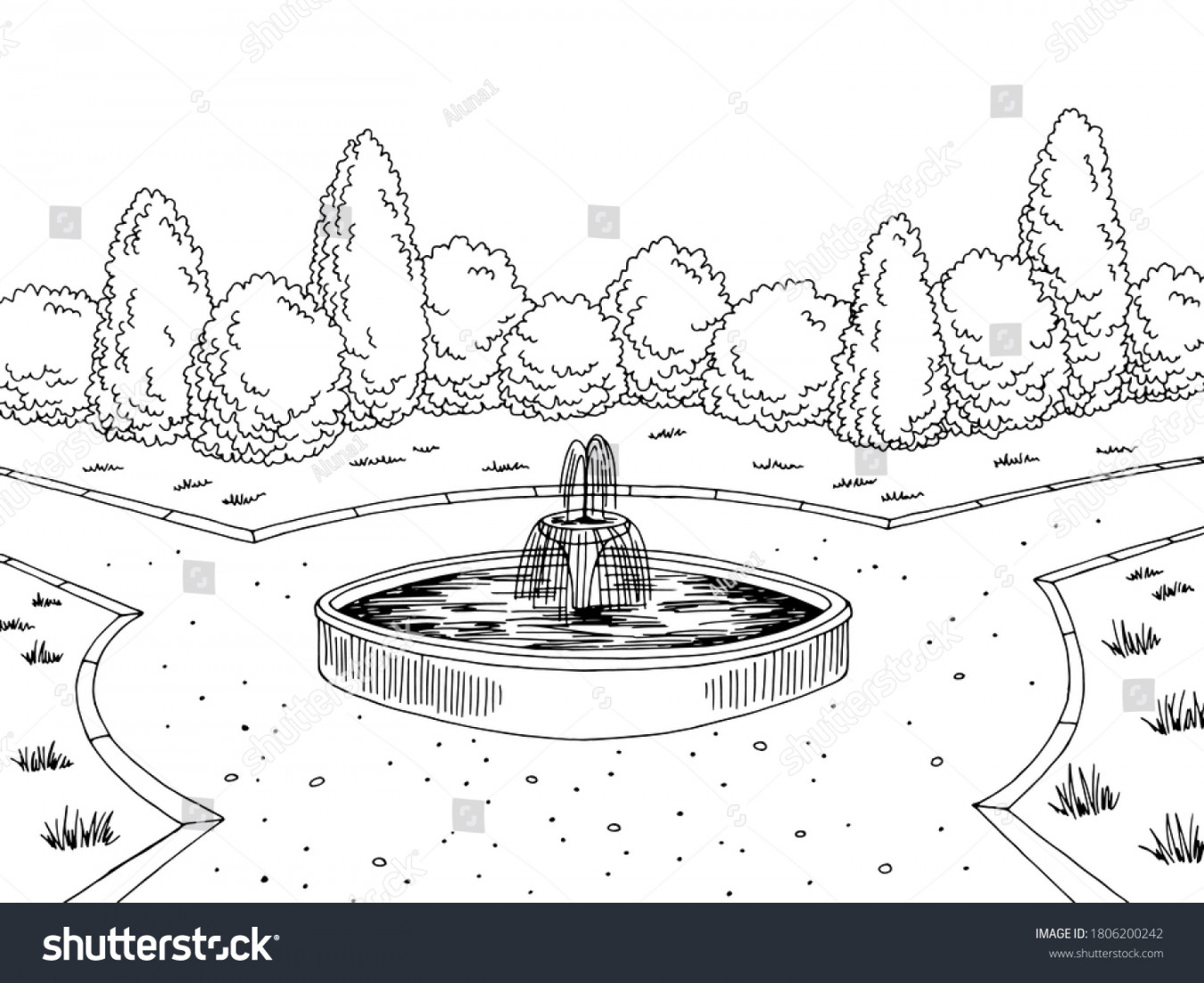 Park Fountain Graphic Black White City Stock Vector (Royalty Free