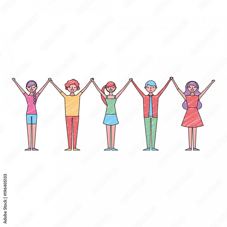 people group man and woman holding hands up vector illustration