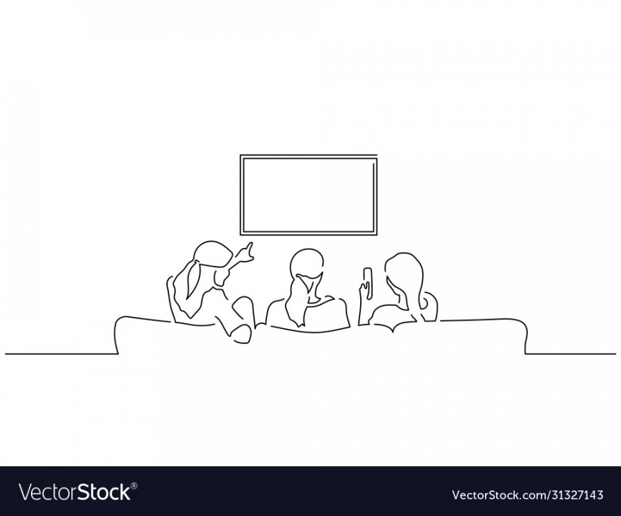 People watching tv isolated line drawing Vector Image