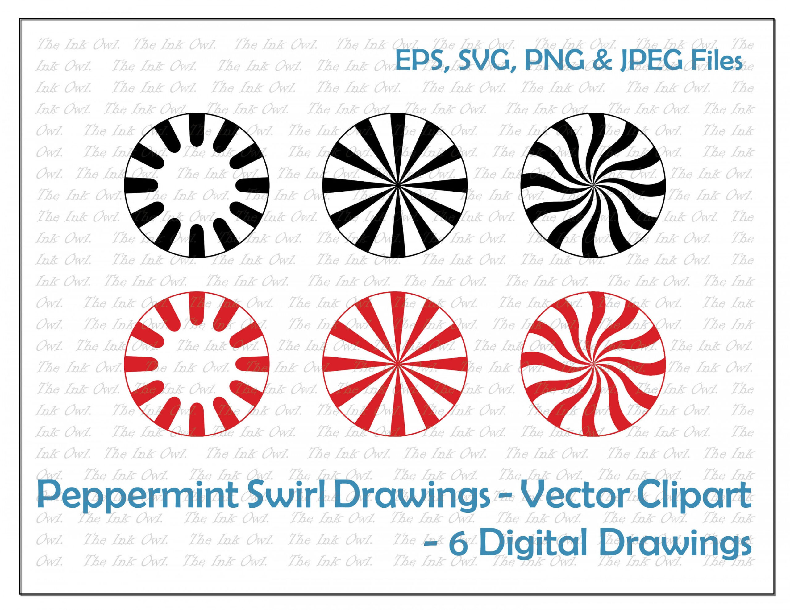 Peppermint Candy Drawing Vector Clipart Set / (Instant Download