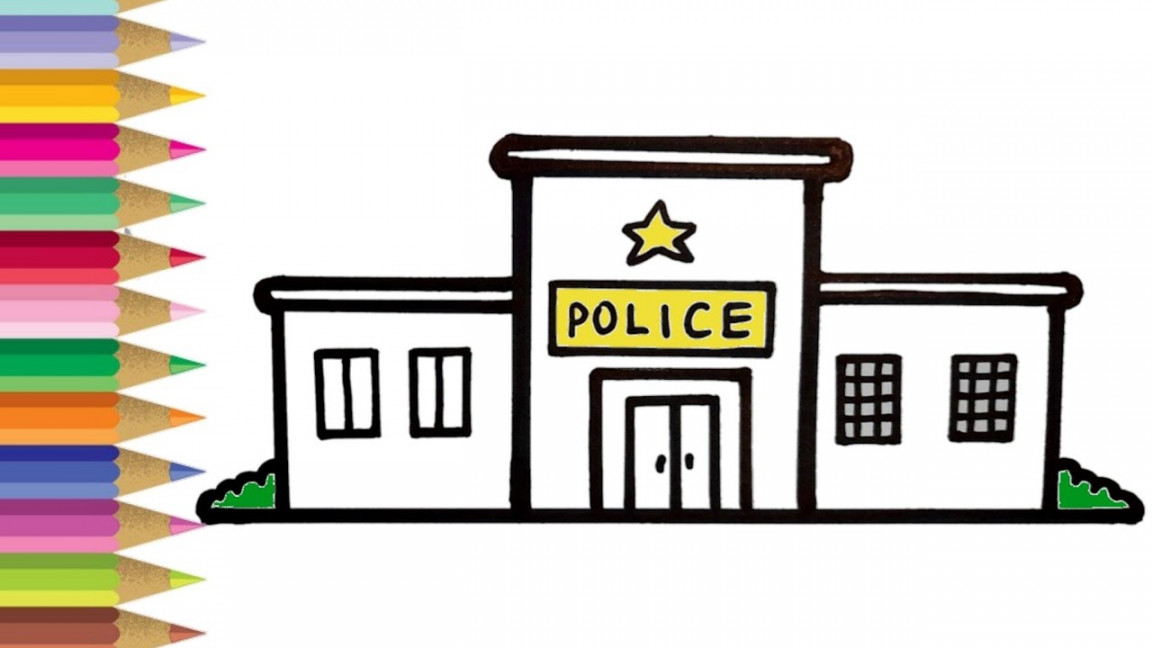 🕶Police Station Drawing Easy  Police Station Drawing Simple  How To Draw  A Police Station