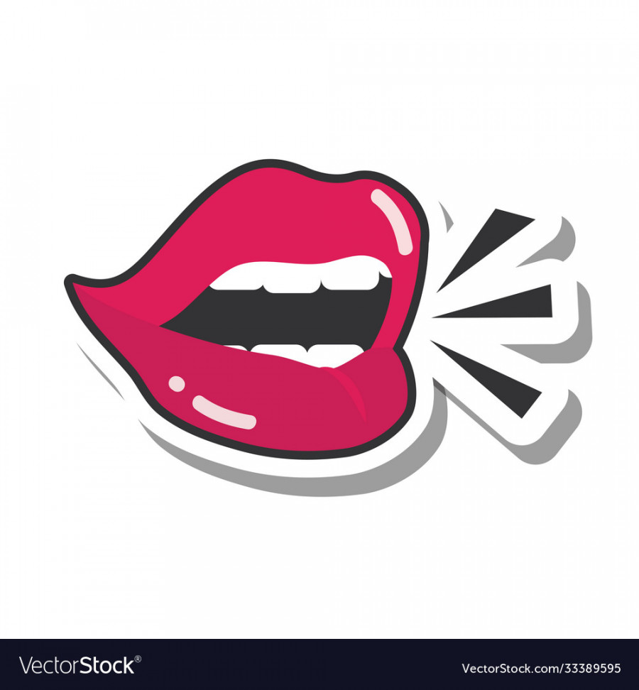 Pop art mouth and lips talking sticker line Vector Image