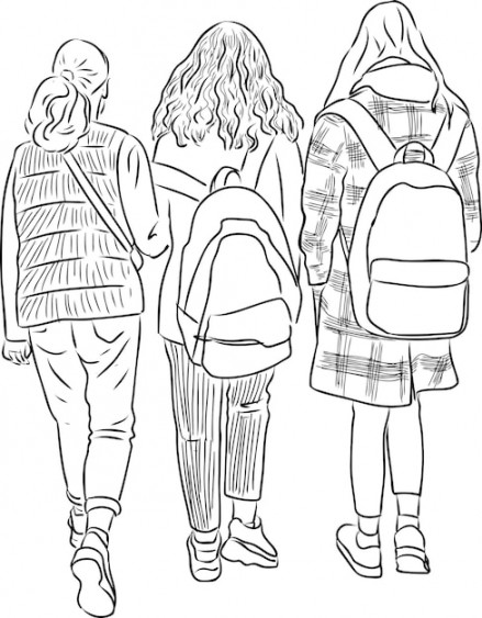 Premium Vector  Contour drawing of students girls going along street