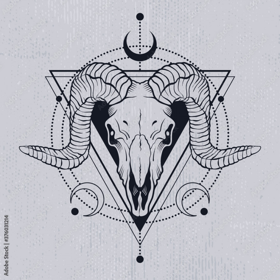 Ram skull outline with decorative elements