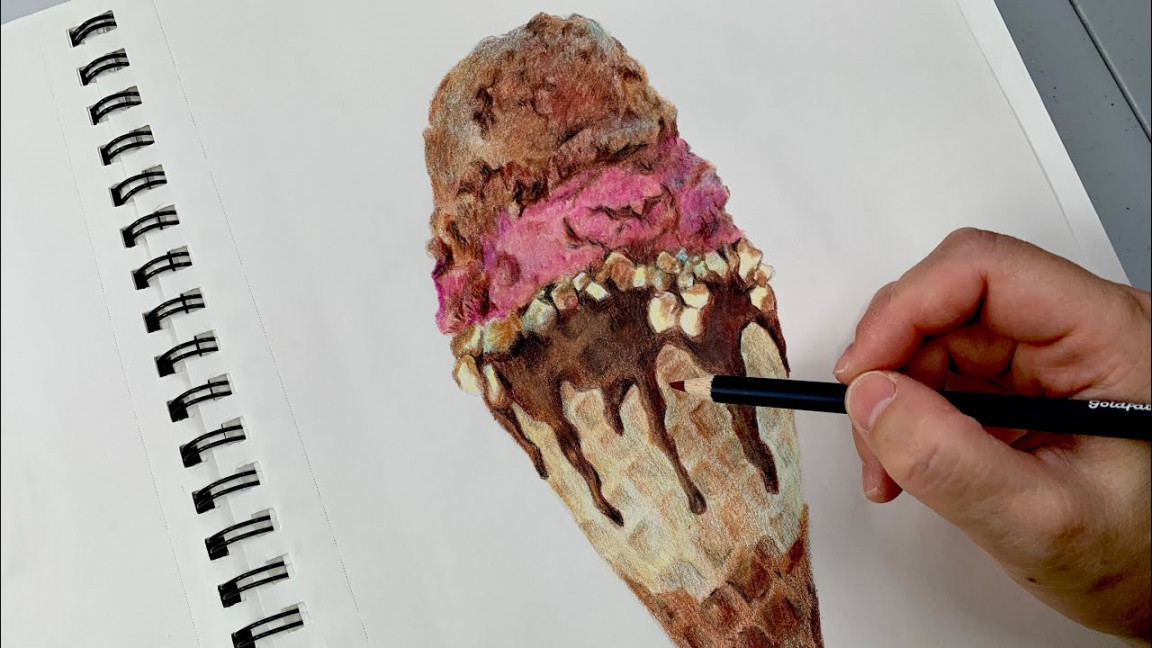 Realistic ice cream drawing tutorial  🍦realistic ice cream cone colored  pencil drawing