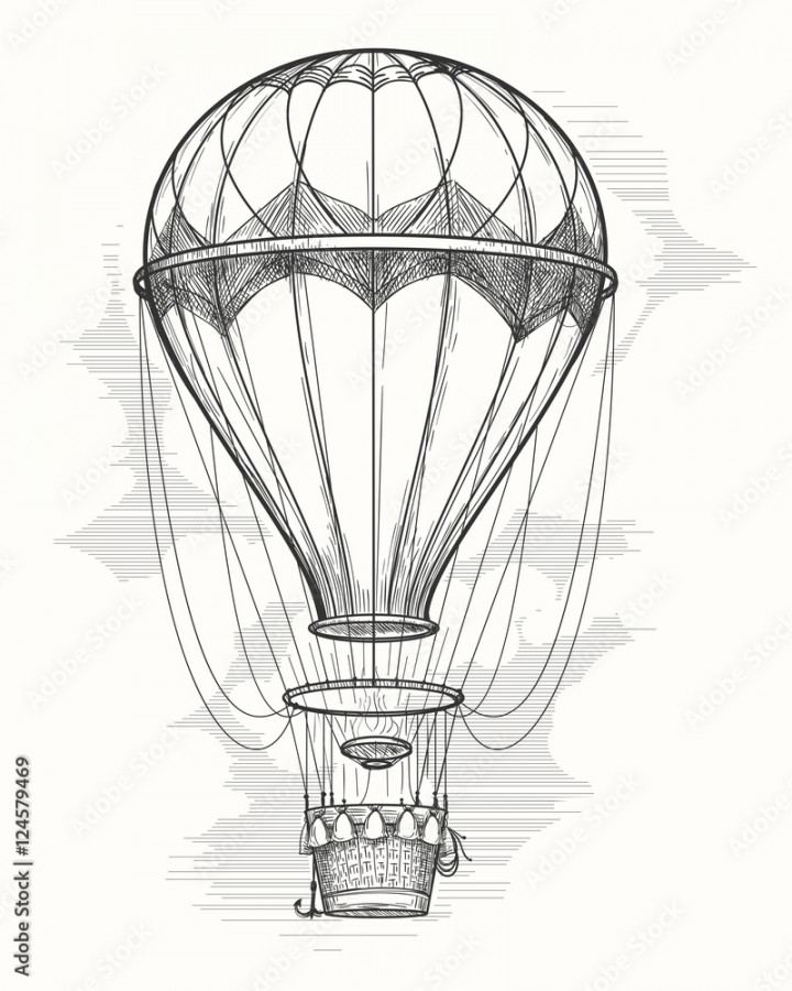 Retro hand drawing hot air balloon