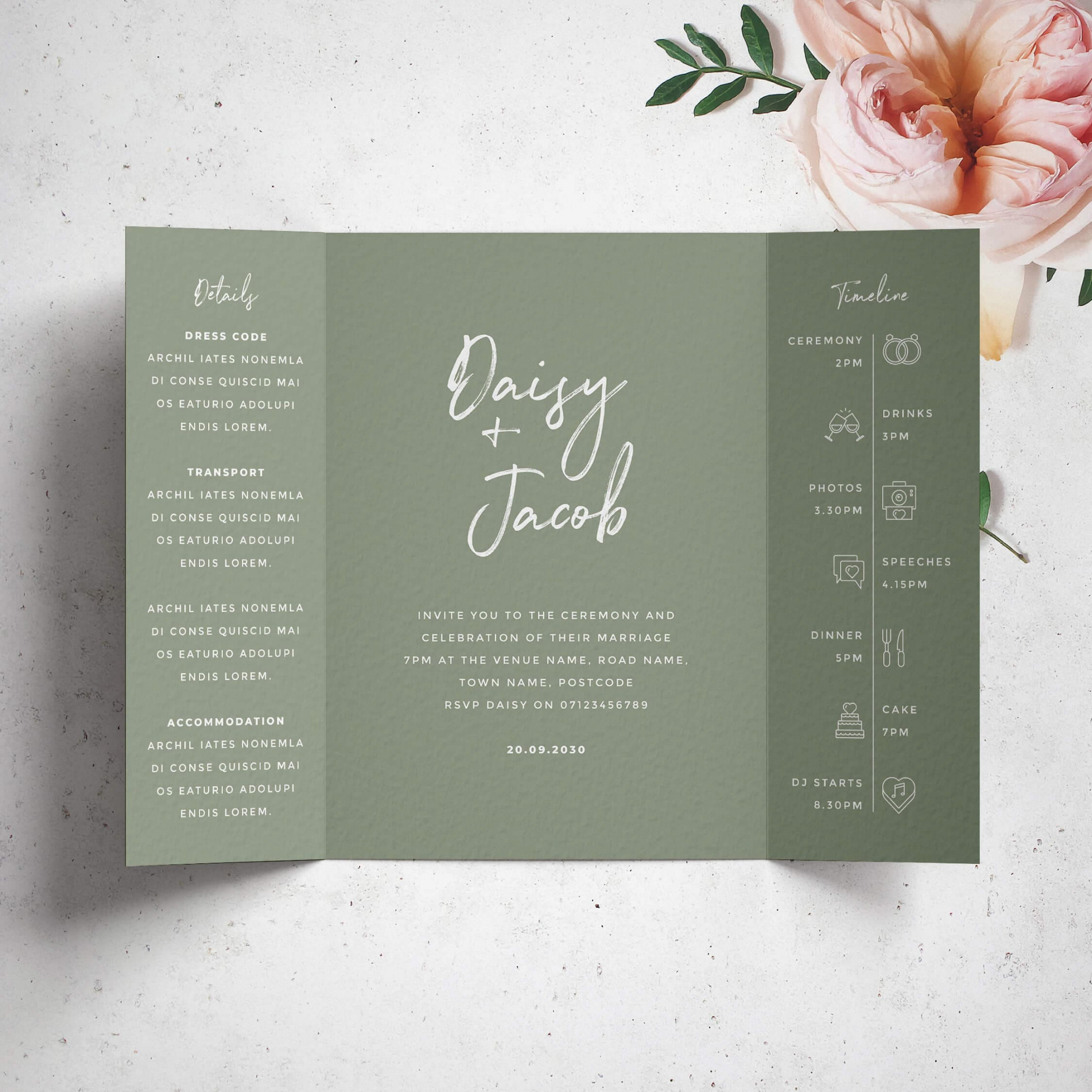 Sage Green Wedding Invitation Simple Wedding Invitation - Etsy