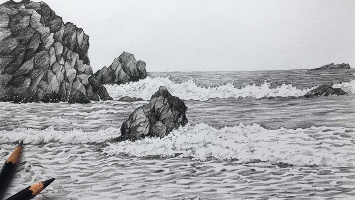 Seashore Drawing  Sea Pencil Drawing  Pencil Sketch