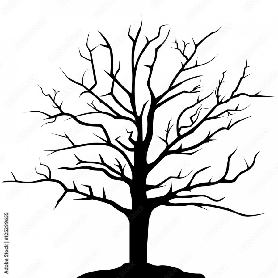 Simple drawing tree silhouette, isolated illustration on white