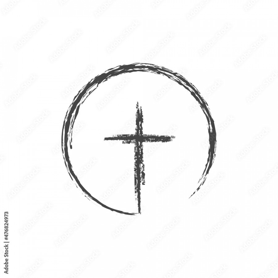 Simple pencil drawing of a cross in a circle