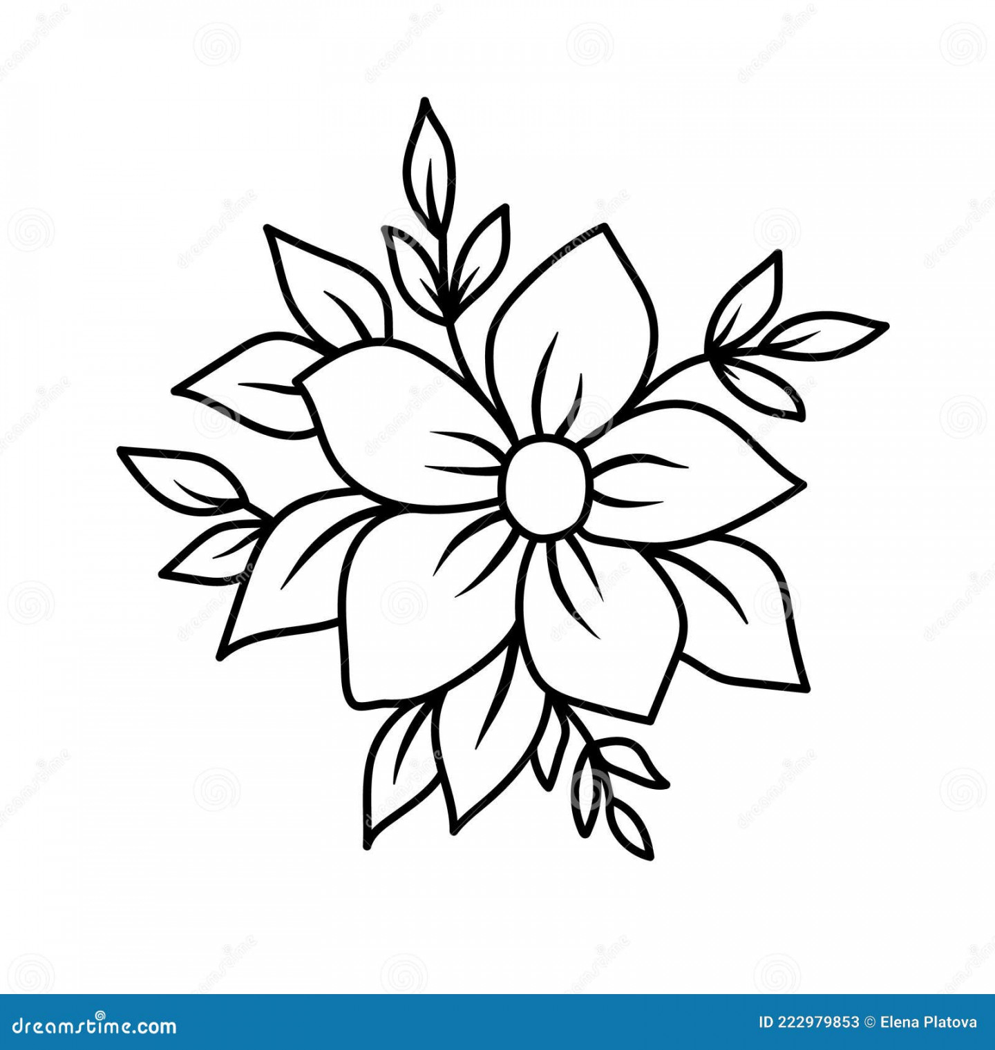 Simple Sketch with a Flower and Leaves