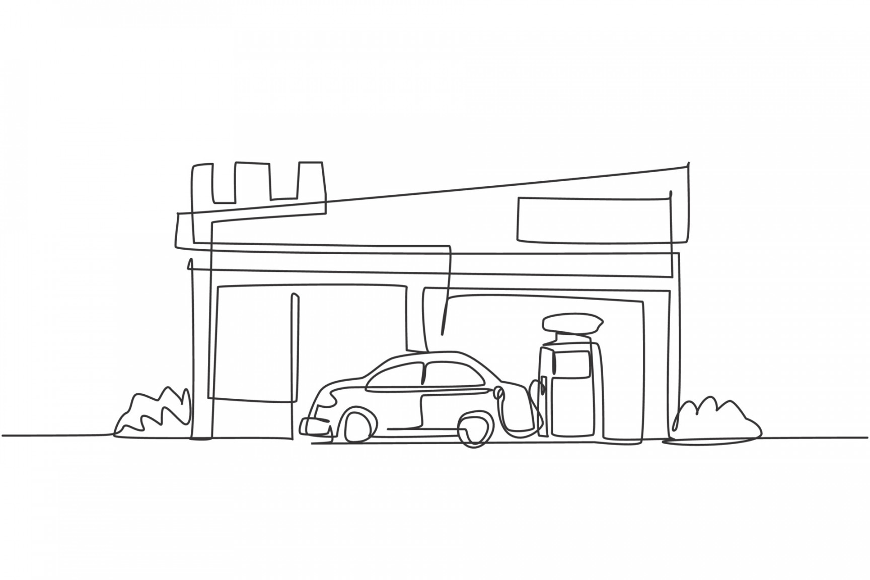 Single one line drawing of gas station for refueling car gasoline