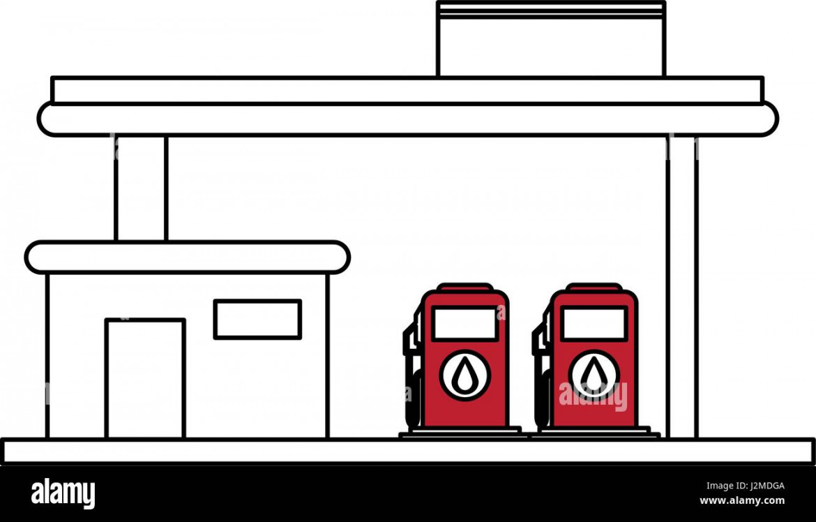 sketch color silhouette gasoline service station with fuel tanks