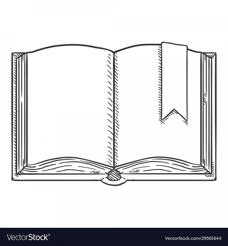 Sketch - open book with bookmark Royalty Free Vector Image