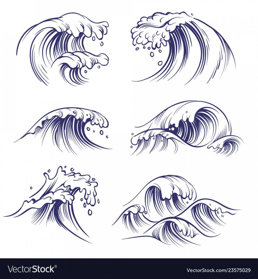 Sketch wave ocean sea waves splash hand drawn Vector Image