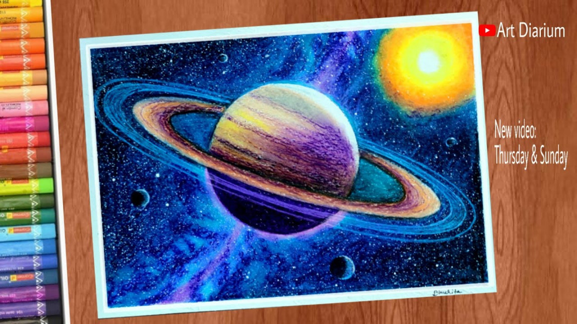 Space Art with Oil pastels  Saturn Drawing Step by step - for Beginners