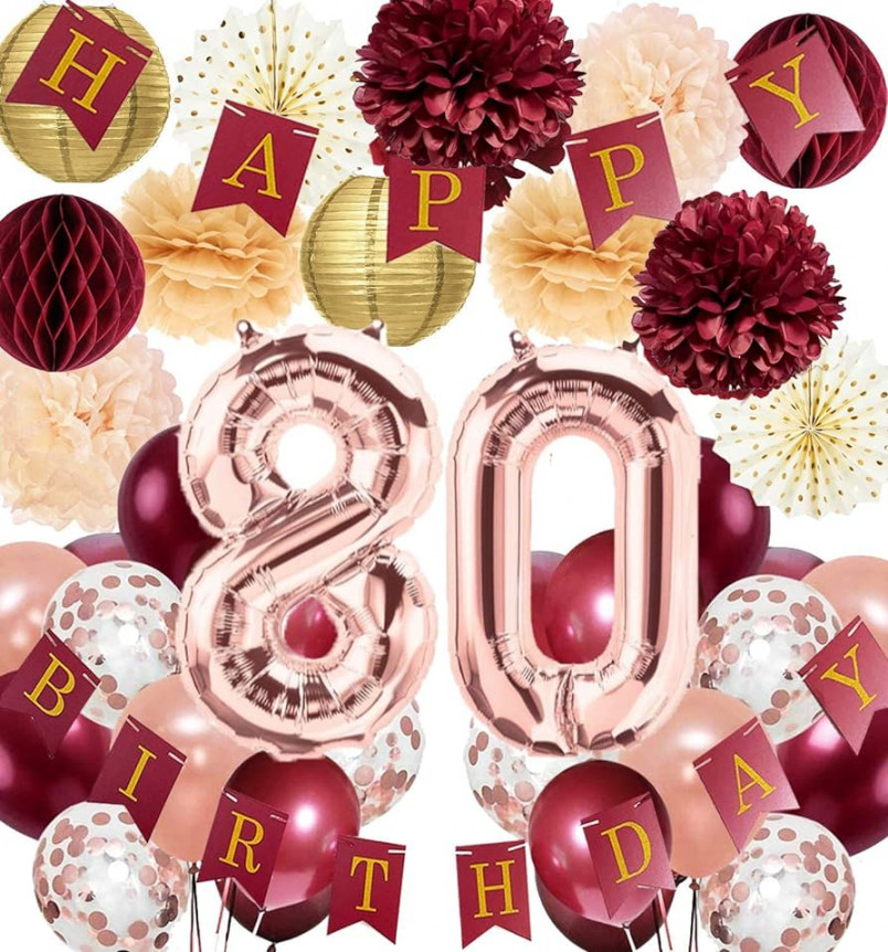 th Birthday Decorations for Women Burgundy Rose Gold  Birthday Party  Decorations Burgundy Rose Gold Balloons/ Birthday Balloons